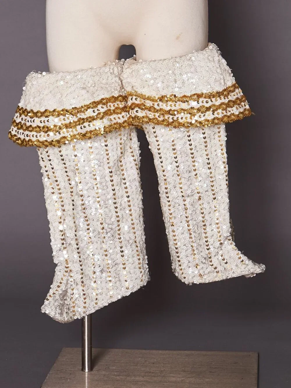 1970s Sequin Gold and White Circus Costume Spats
